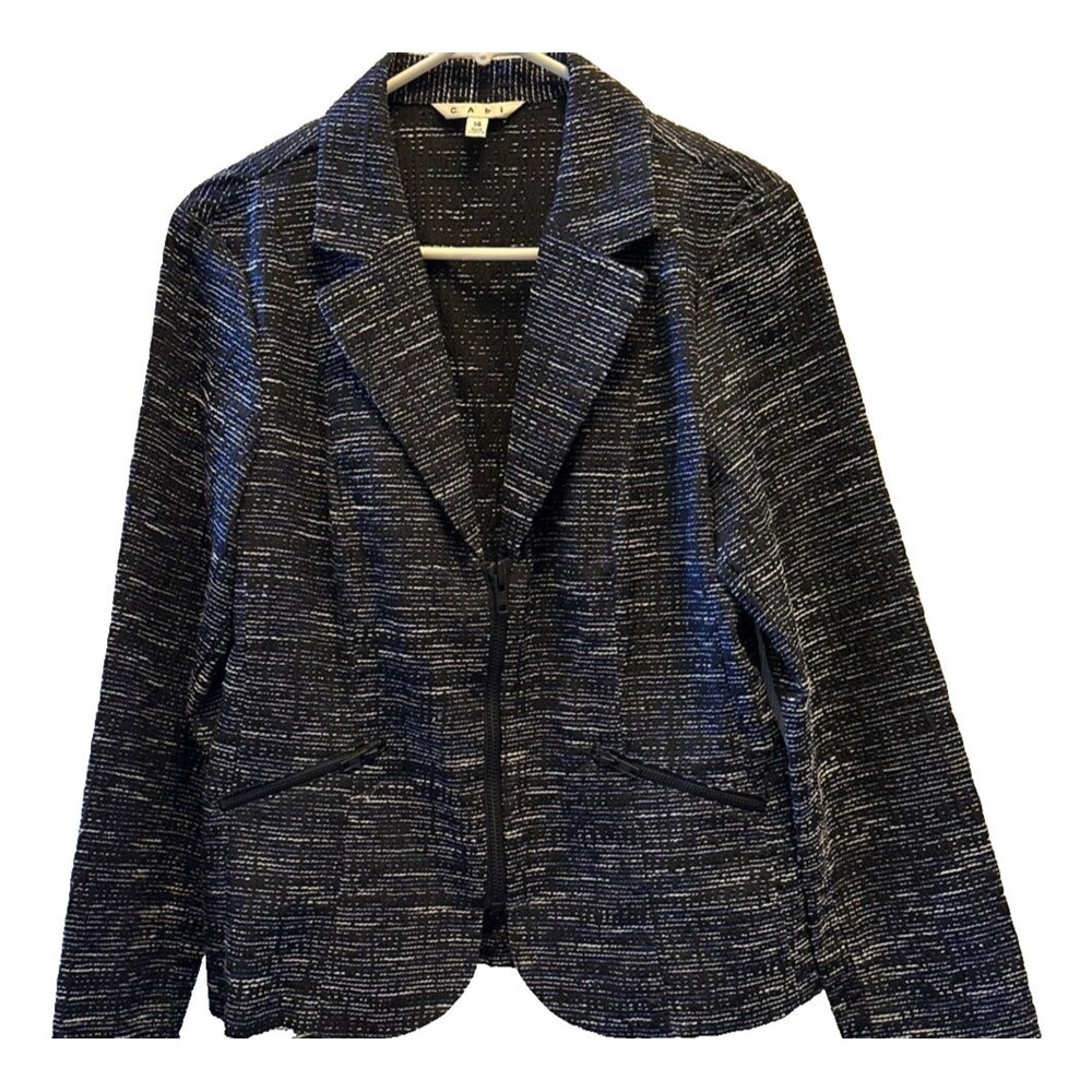 Cabi Jacket Zip Up Women's Black, blue, white Midnight Mingle Textured Size 14